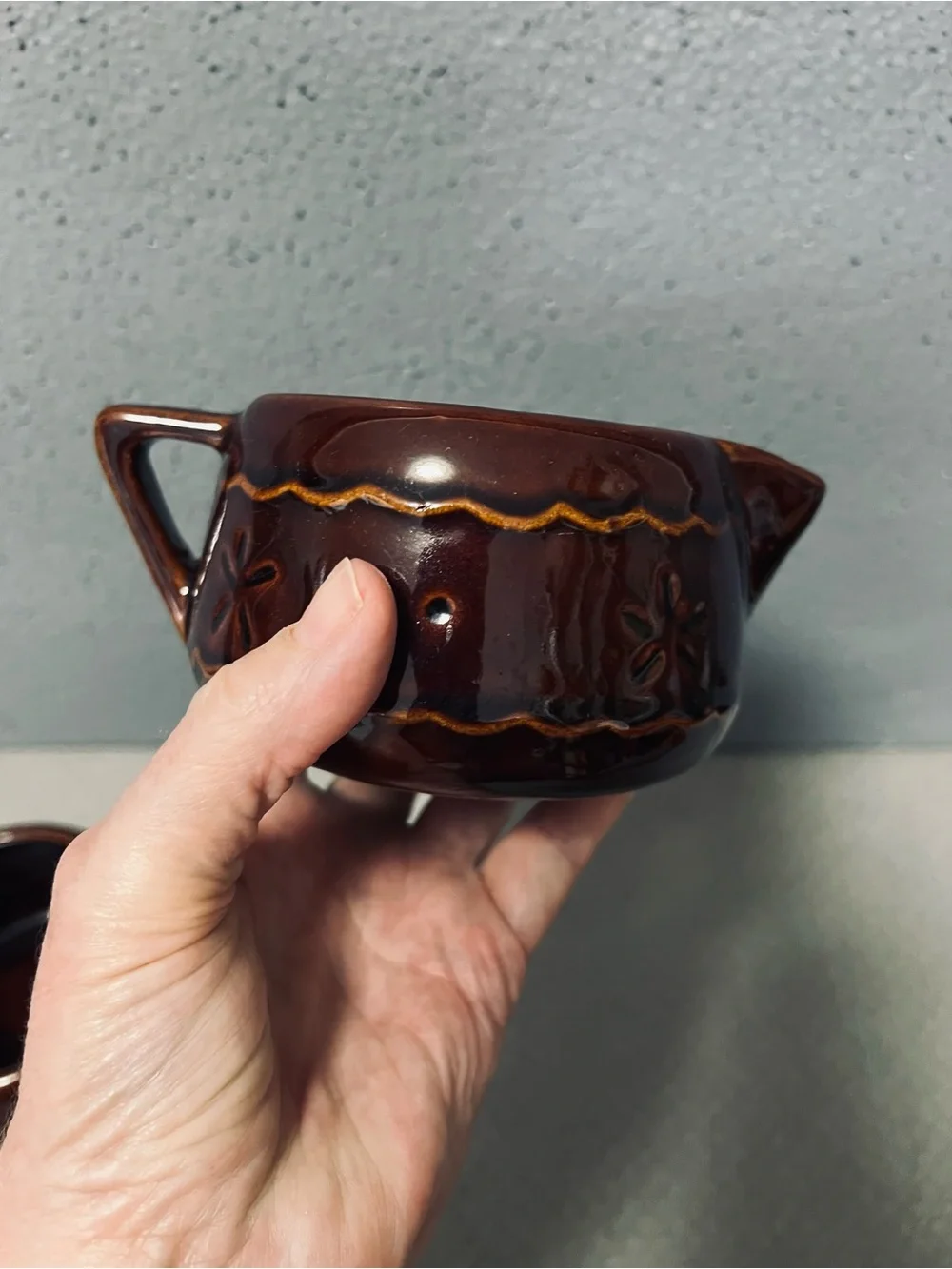 MARCREST Daisy and Dot Ceramic Creamer and Sugar Set Colorado Brown Glaze